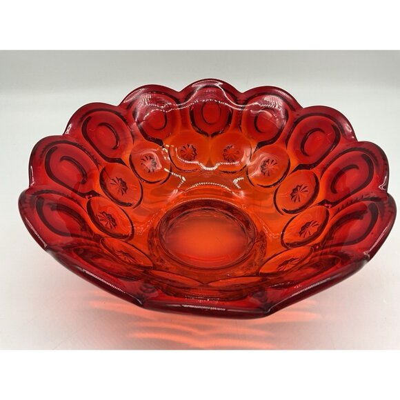 L.E. Smith Vintage Moon and Stars Amberina Red Footed Bowl MCM Collectible - Picture 2 of 10
